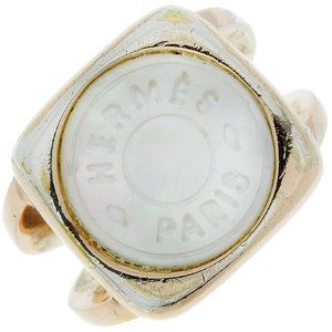 HERMES corozoserie Ring Plated Gold/White shell #4.75(US Size) Women